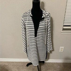 Blue Caribbean women's black and white striped mesh coverup size small